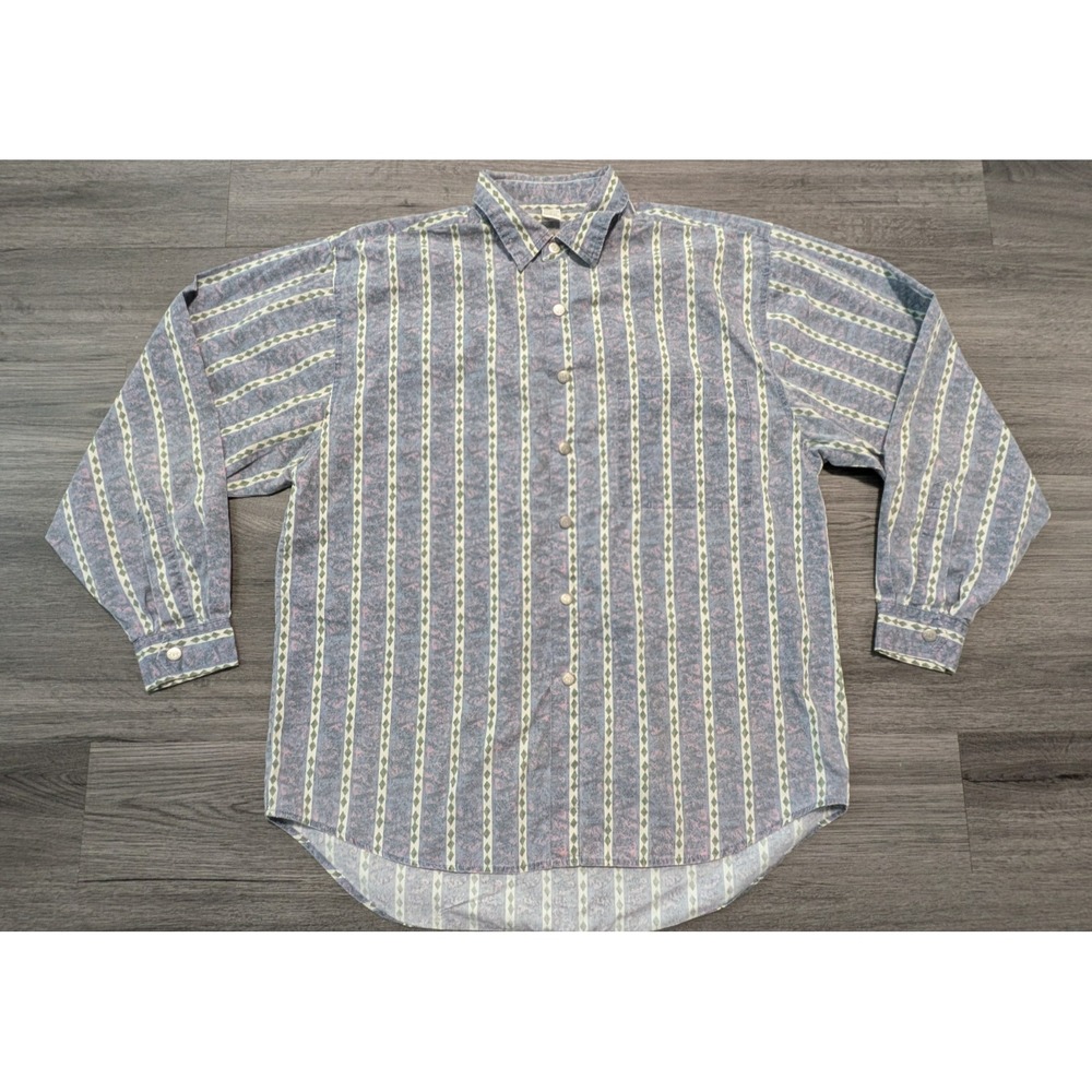 The Territory Ahead Men's Blue White Striped‎ Metal Button Long Sleeve Shirt XL